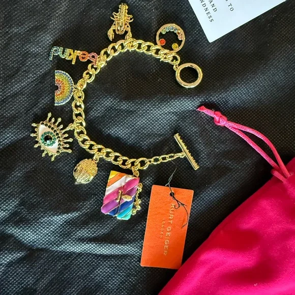 NWT Kurt Geiger Gold Rainbow Charm Bracelet - Multicolor - Picture 3 of 5